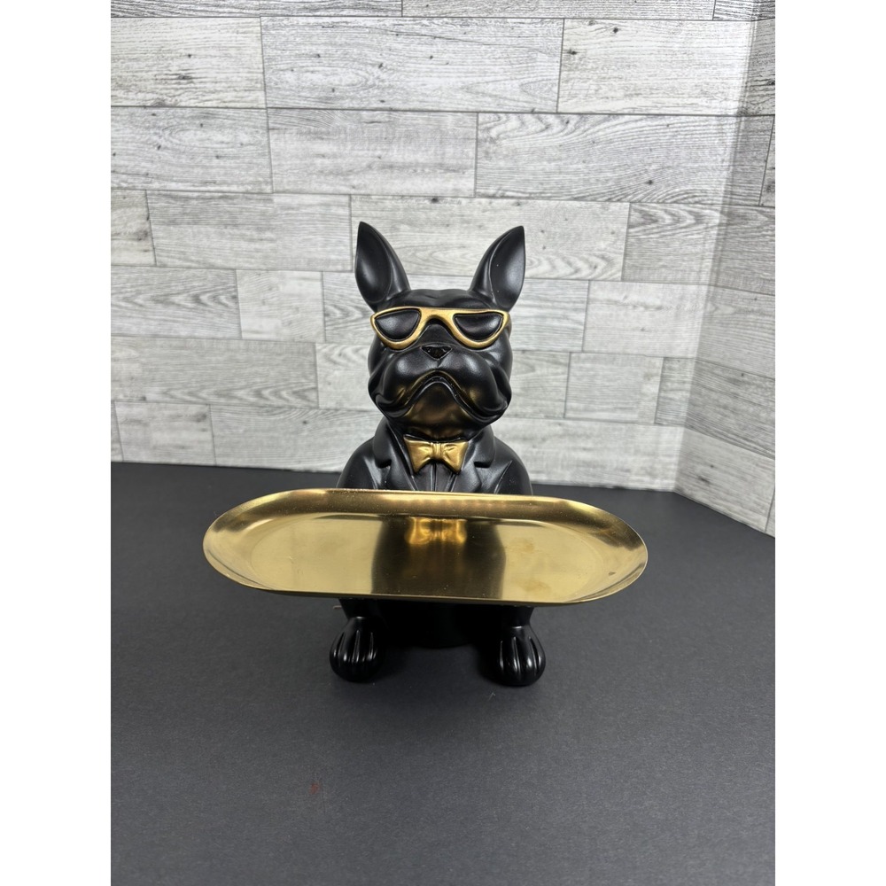 French Bulldog Statue, Black Dog Butler Statue, Statues for Home Decor,‎